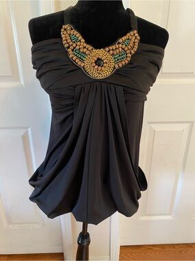 Strapless Black Beaded Accent Women's Top